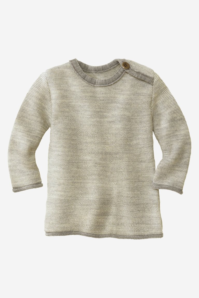 tröja klaffhals stickad ull baby grå/vit