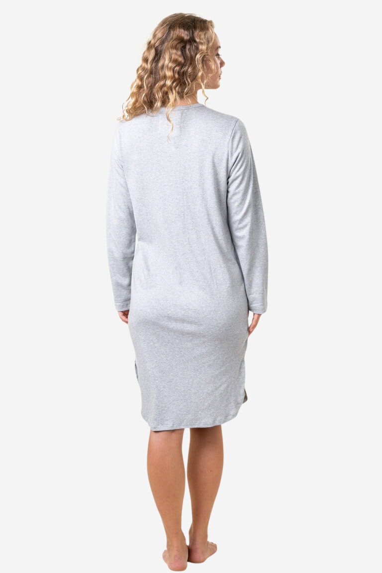 ekologiskt nattlinne unisex dominique gråmelerad modell dam bakifrån