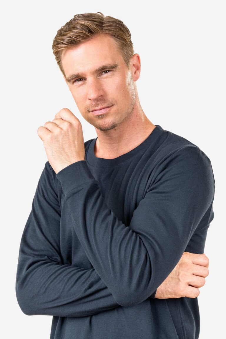 ekologisk pyjamas herr bob marinblå modell närbild