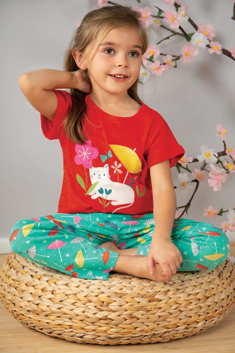 barntopp kortärm applikation parasollkatt modell