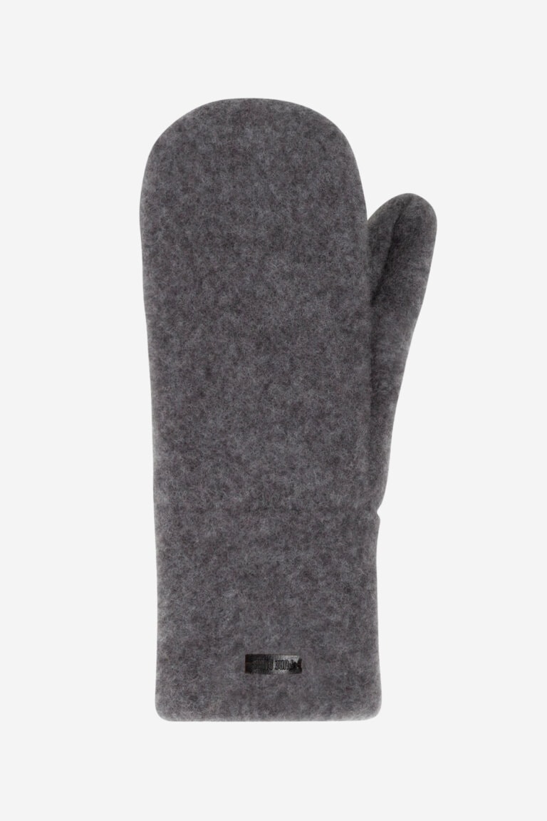 ekologiska tumvantar ullfleece unisex grå svart etikett