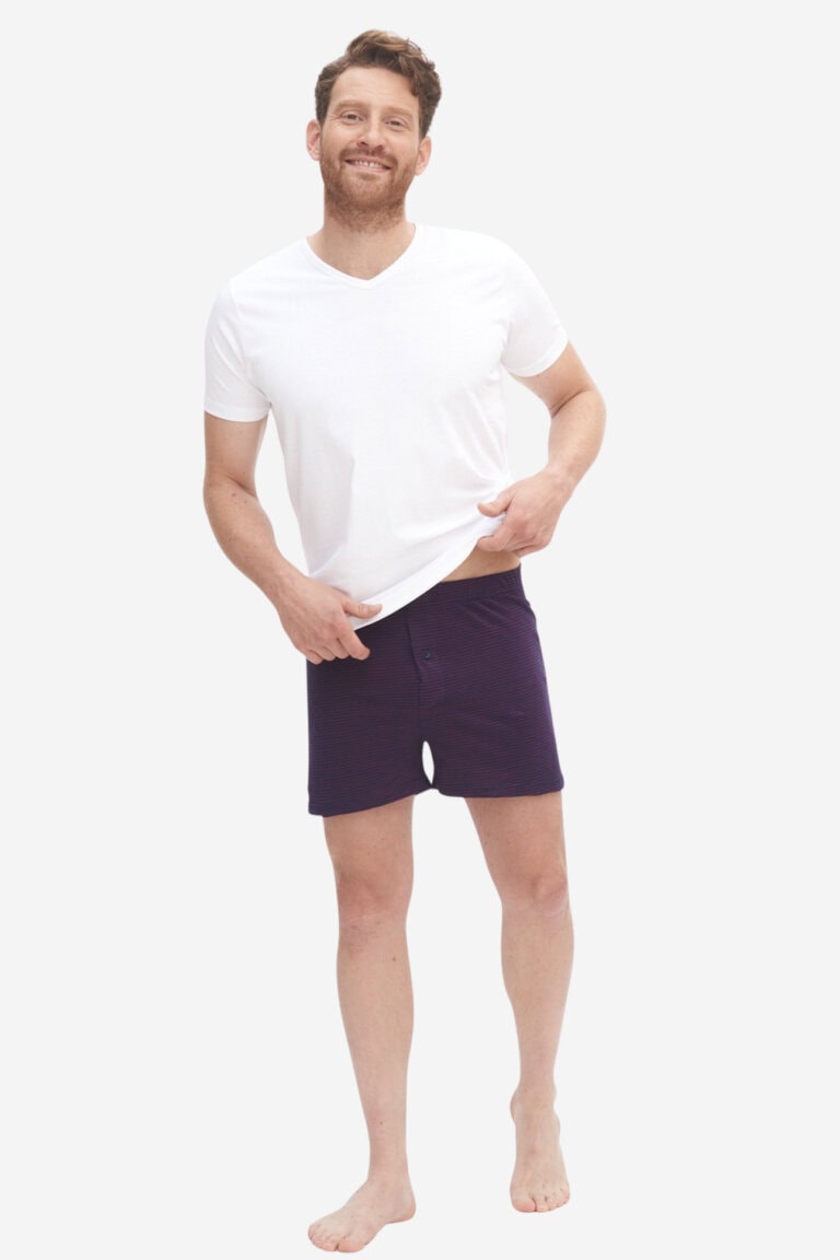 ekologiska boxershorts ben randiga marinblå modell t-shirt