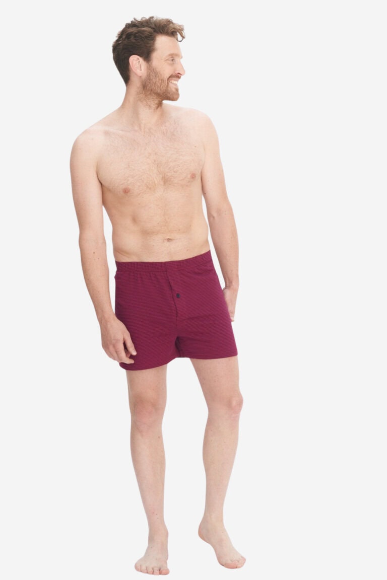 ekologiska boxershorts ben randiga mörkröd modell