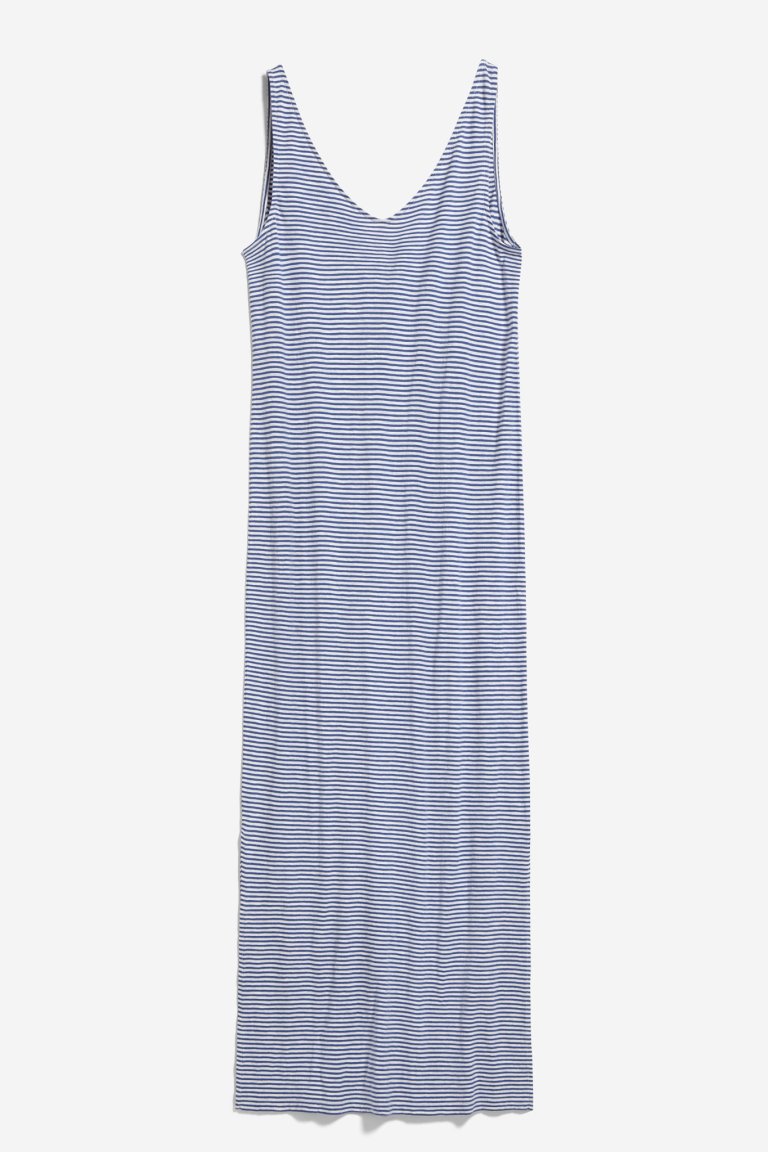 klänning madalenaa finrandig marinblå