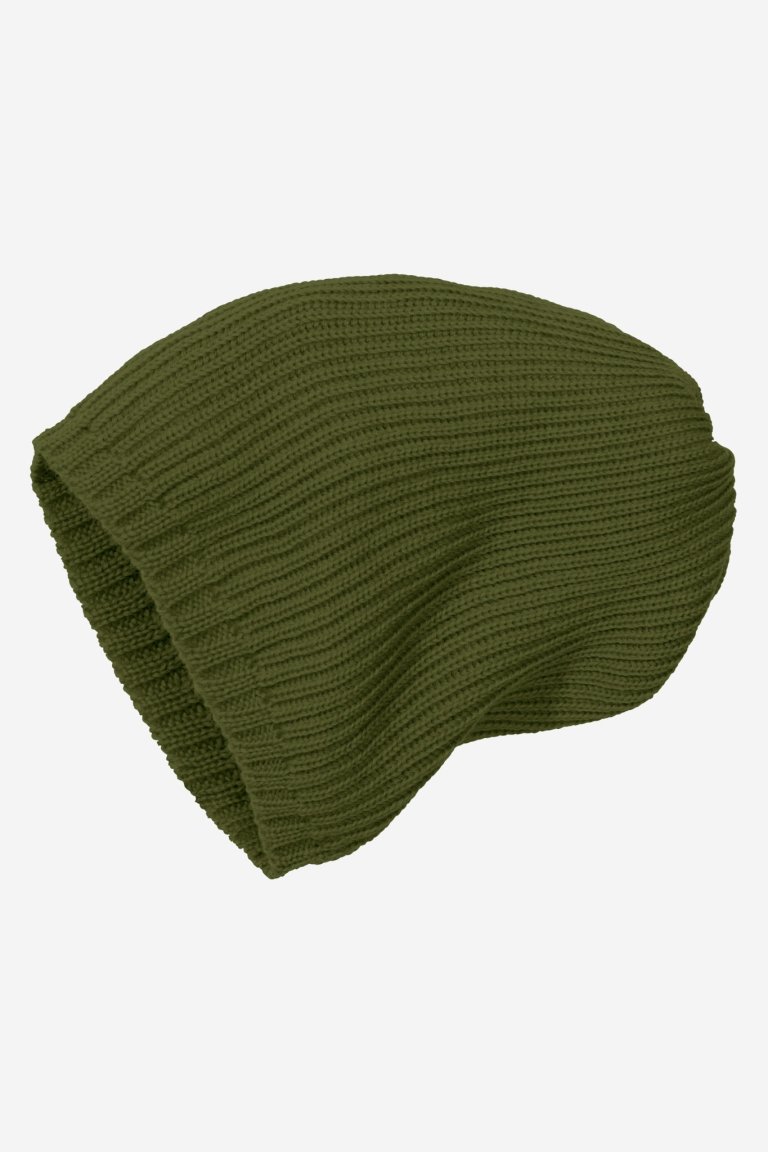 mössa stickad ull unisex mörkgrön