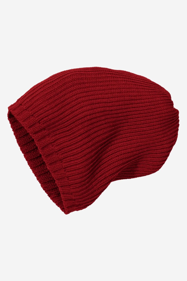 mössa stickad ull unisex vinröd