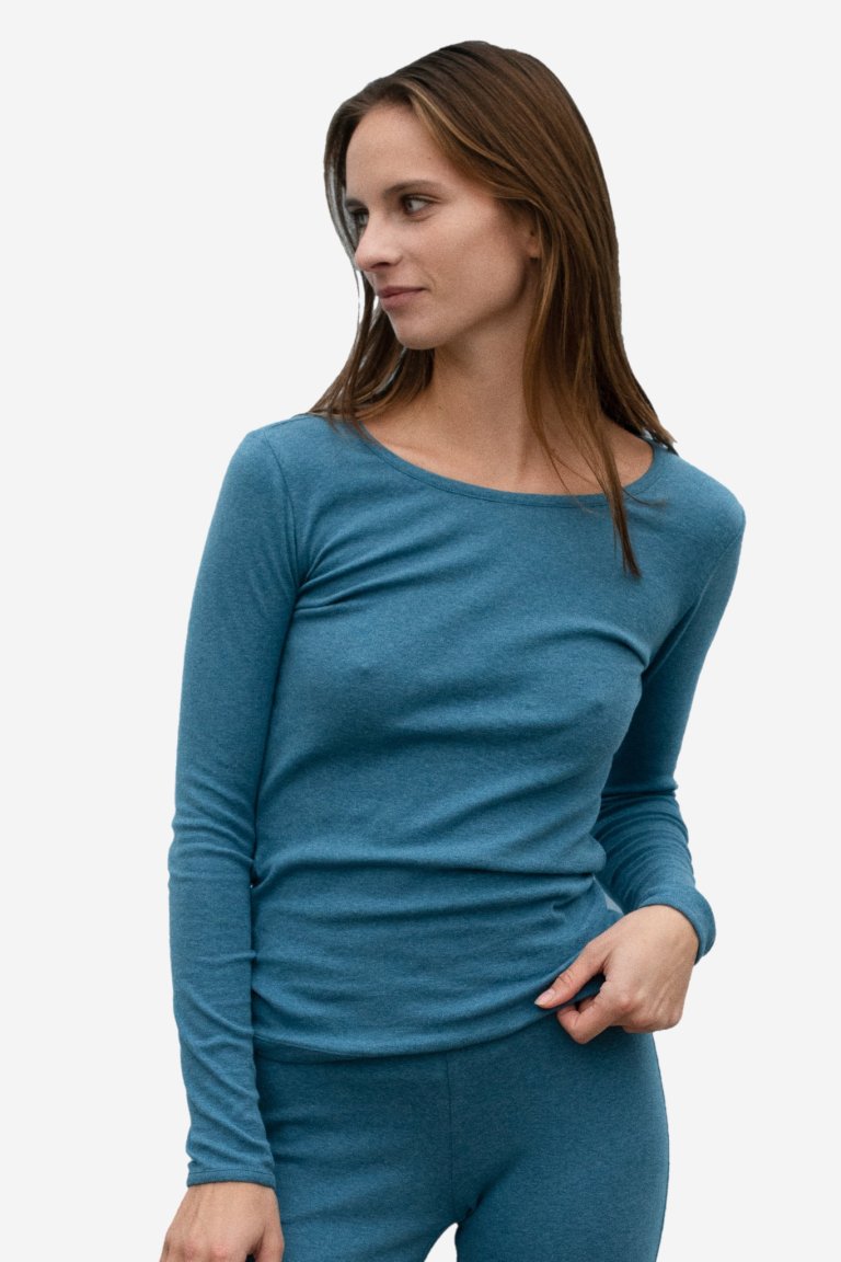 ekologisk topp slimfit långärmad blå modell