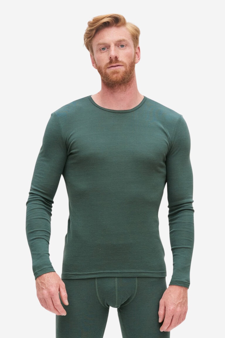ekologisk undertröja ull/bomull liam grön melerad modell