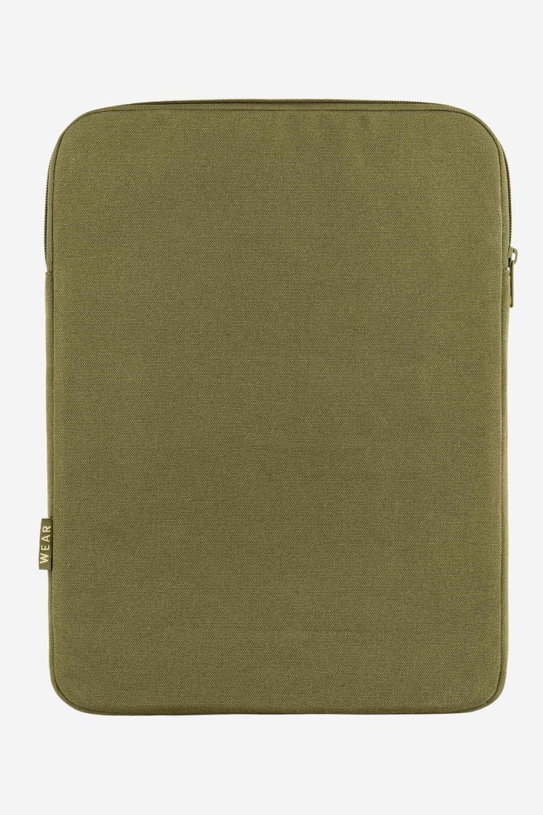 laptop fodral 15" sumit ekologisk fair trade olivgrön baksida