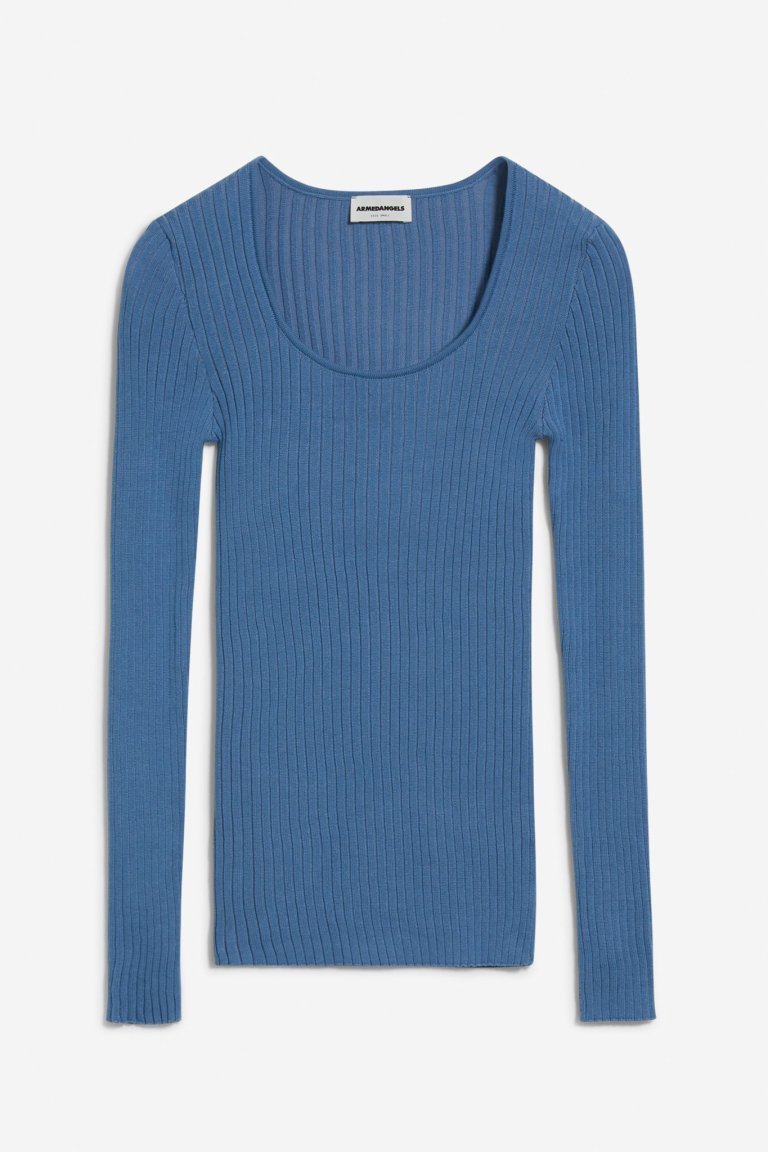 topp stickad alaani crewneck blå