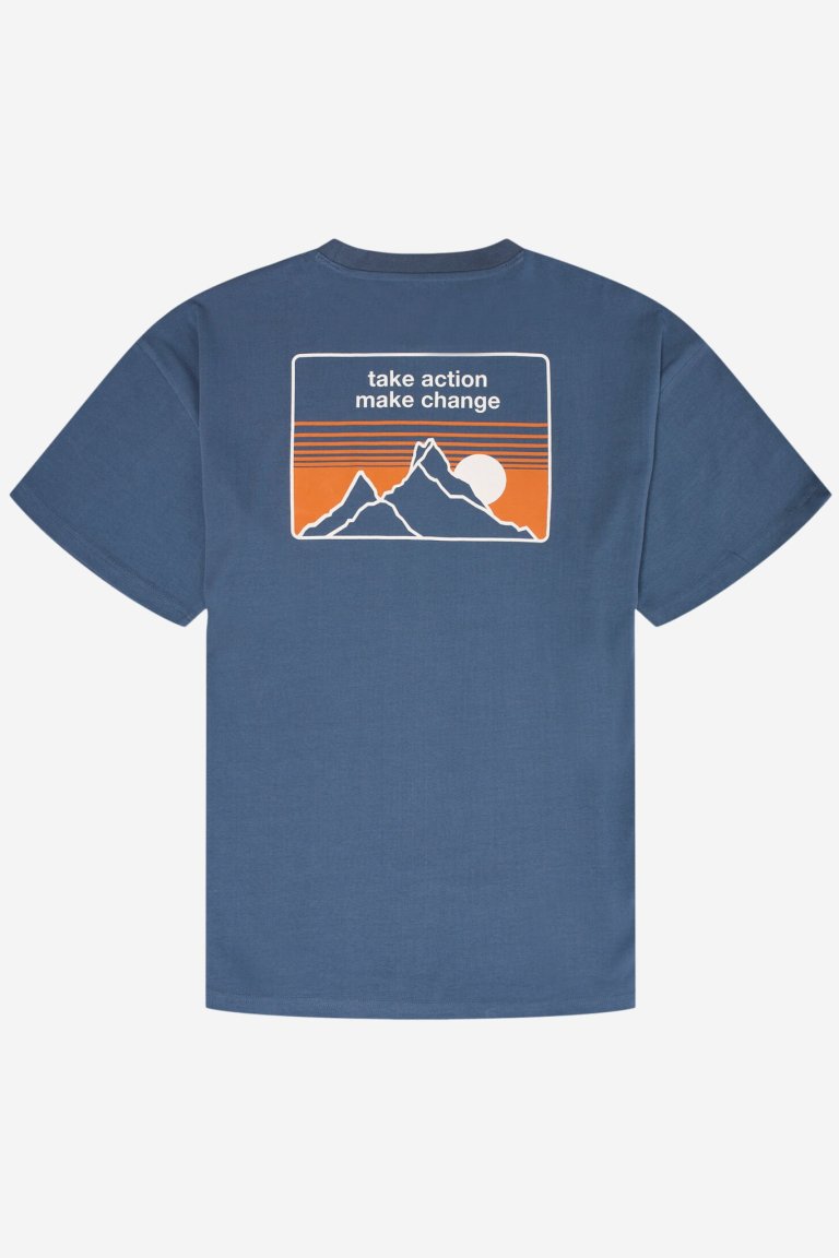 ekologisk t-shirt oversized take action make change blå baksida