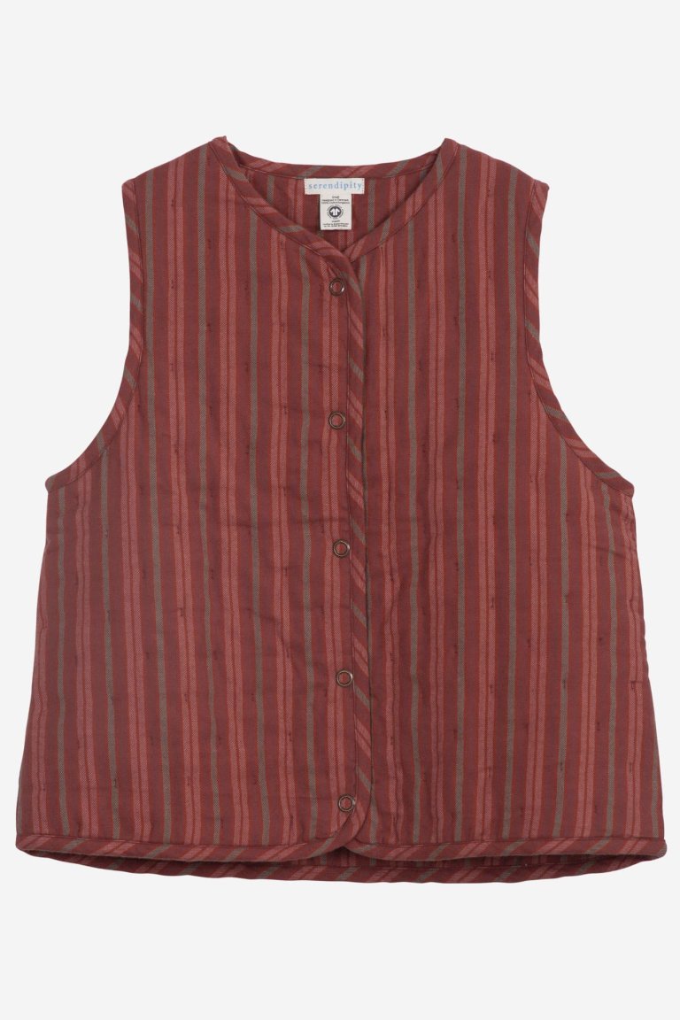 ekologisk väst quiltad randig plommonröd