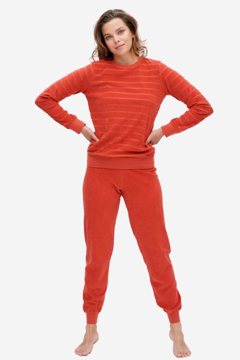 ekologisk pyjamas dam bonnie frotté röd modell helbild
