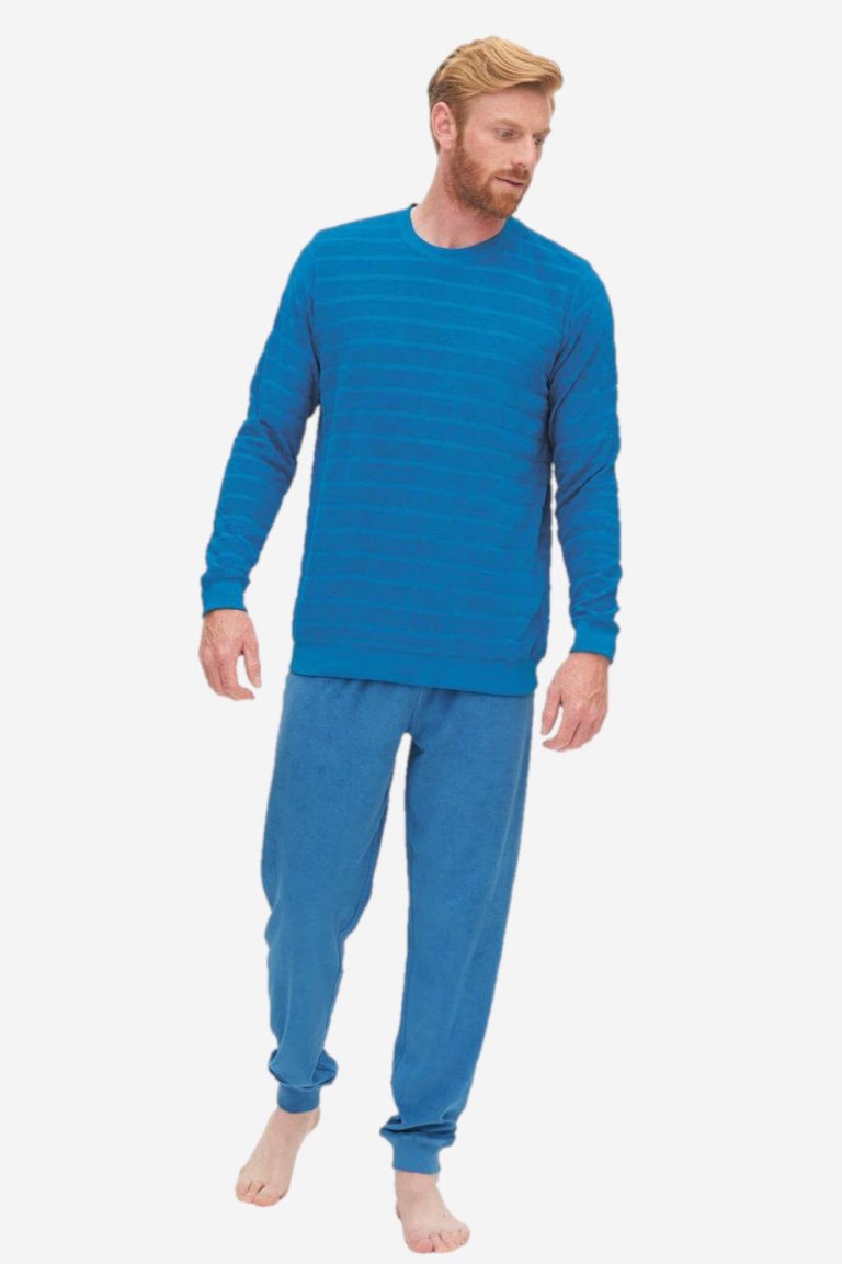 ekologisk pyjamas herr björn frotté blå modell helbild