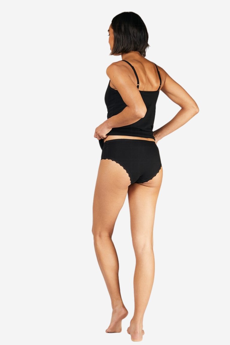 ekologiskt linne camisole dolt byststöd och justerbara axelband svart modell helbild bakifrån