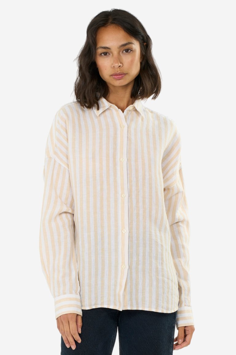 ekologisk linskjorta dam oversize randig beige modell