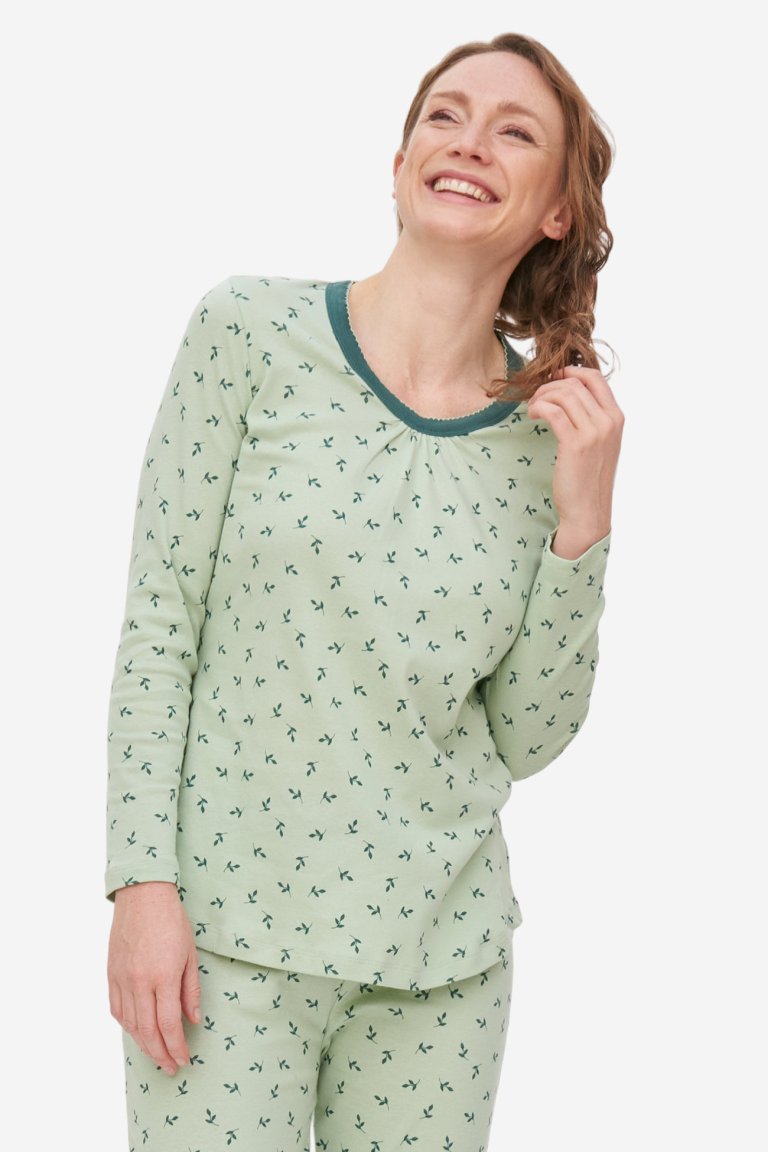 ekologisk nattröja dam haily lövtryck mintgrön modell