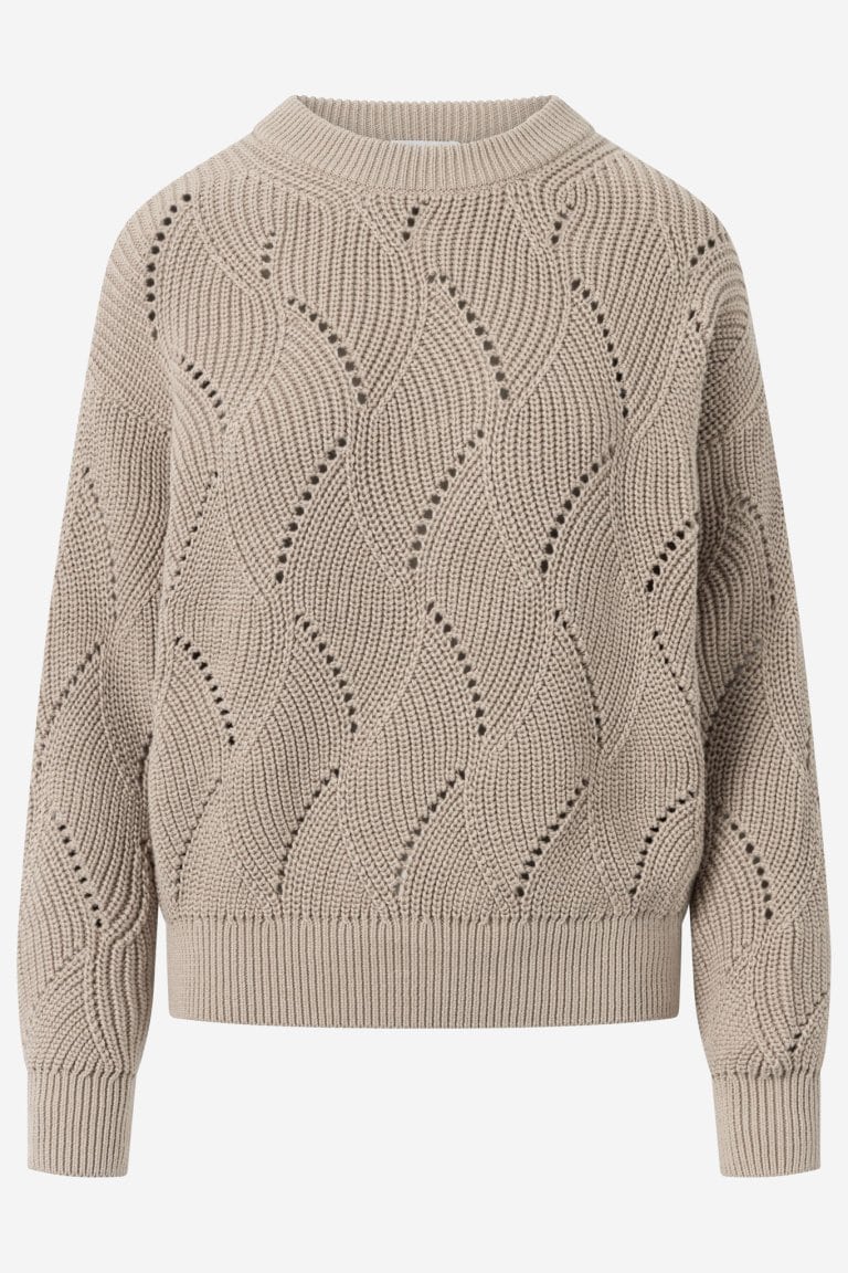 ekologisk tröja mönsterstickad bomull beige