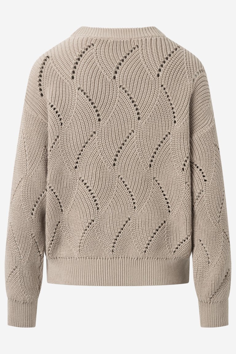ekologisk tröja mönsterstickad bomull beige baksida