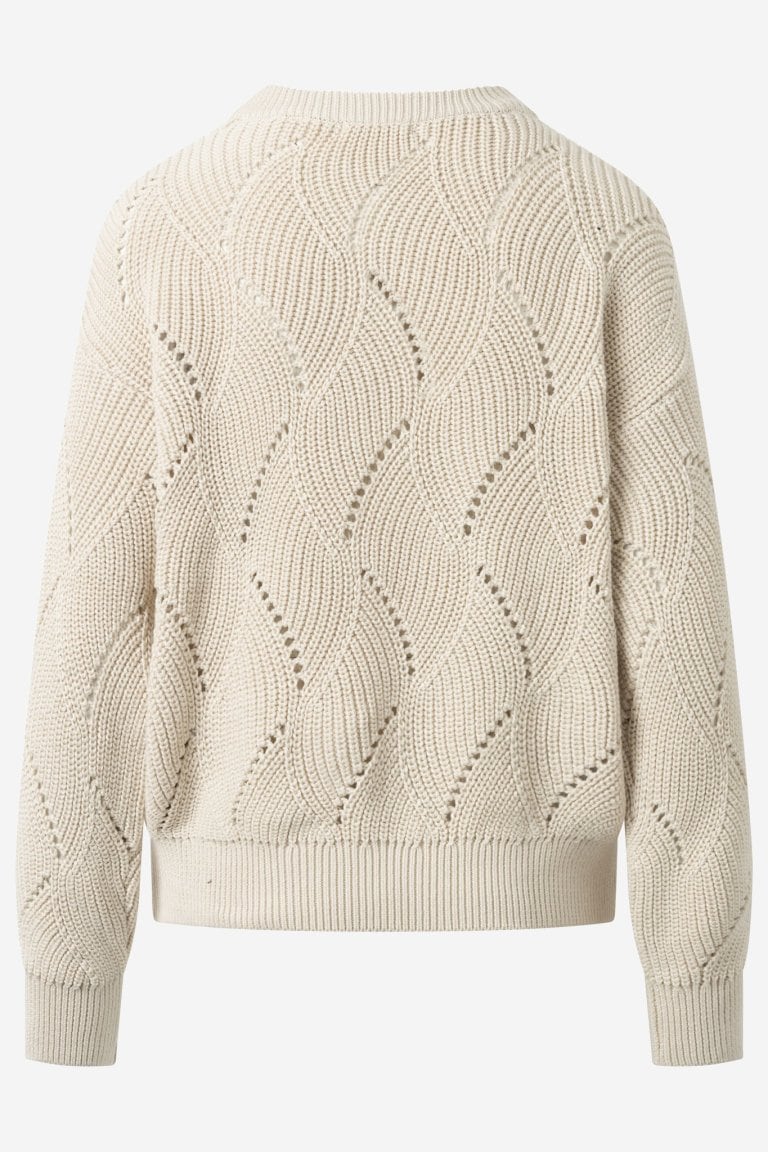 ekologisk tröja mönsterstickad bomull cremevit baksida