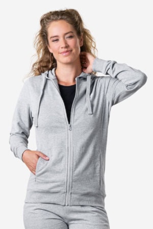 ekologisk hoodie dam dragkedja lamina gråmelerad modell