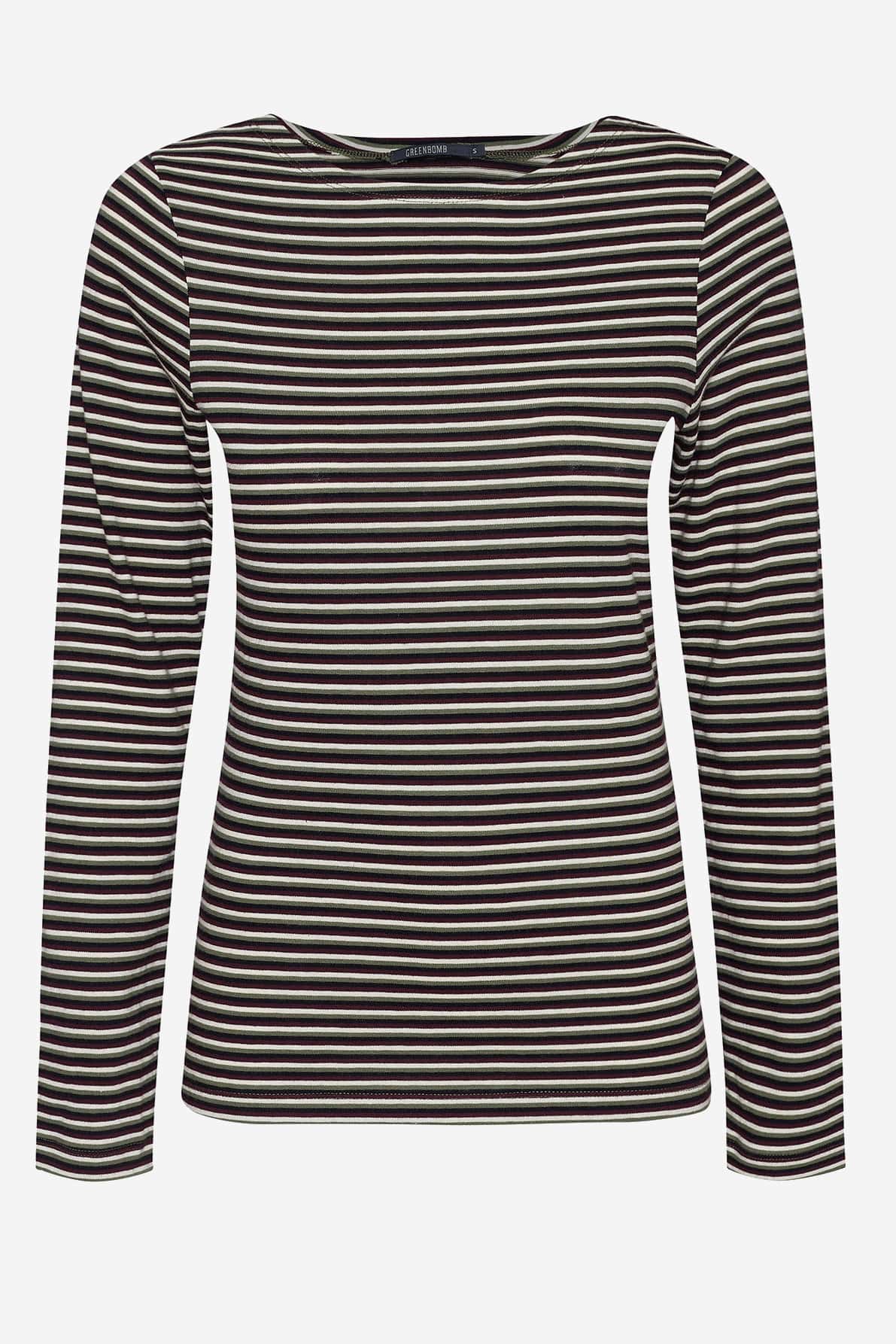 Topp långärm slimfit YUMMY oliv/brun ränder