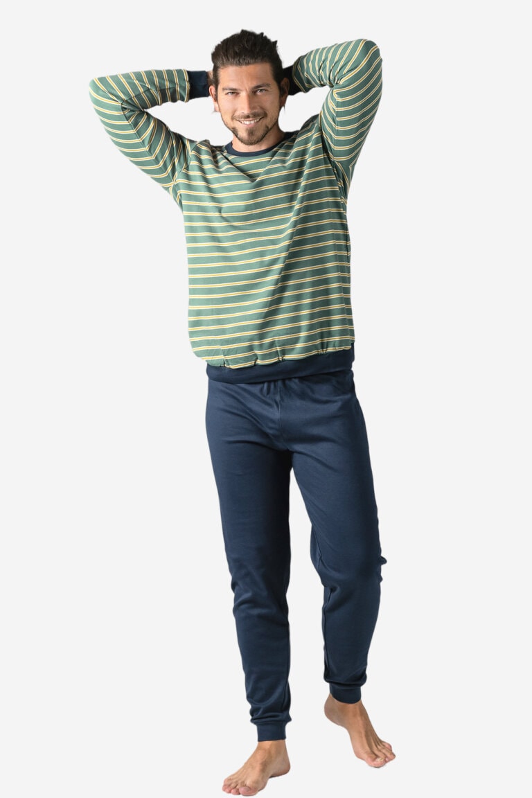 ekologisk pyjamas herr bob grön randig marinblå modell