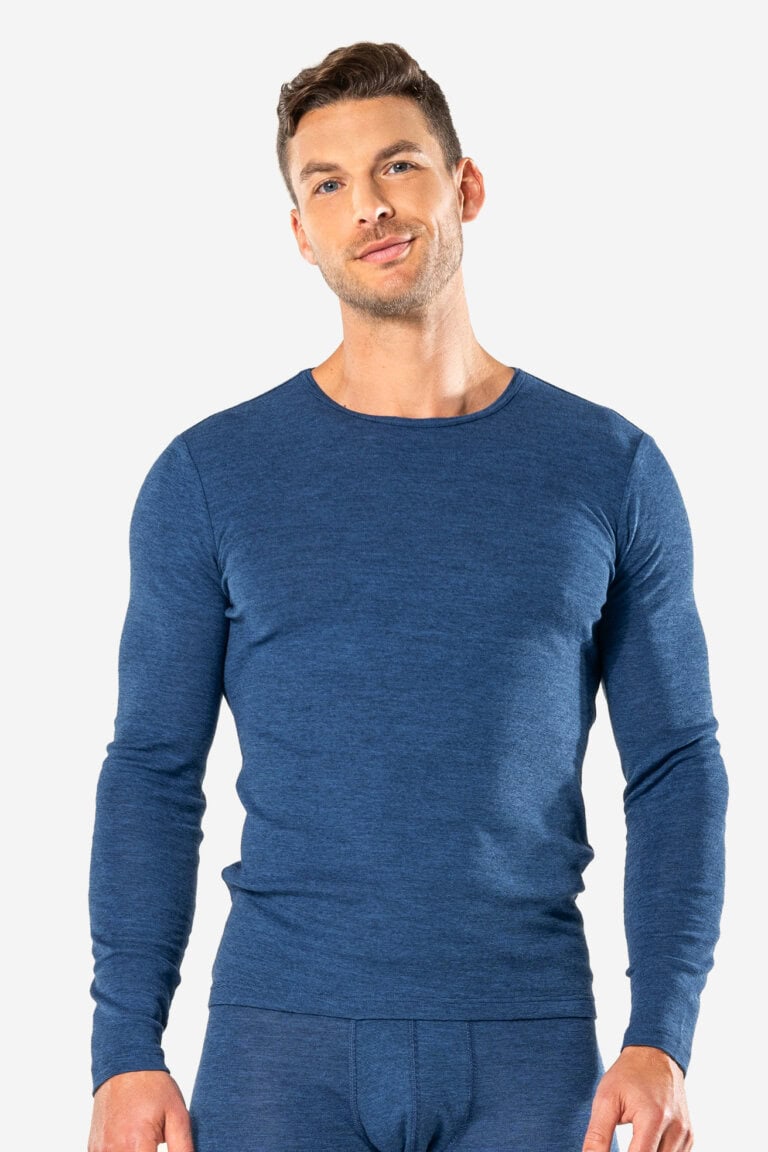 ekologisk undertröja ull/bomull liam blå melerad modell