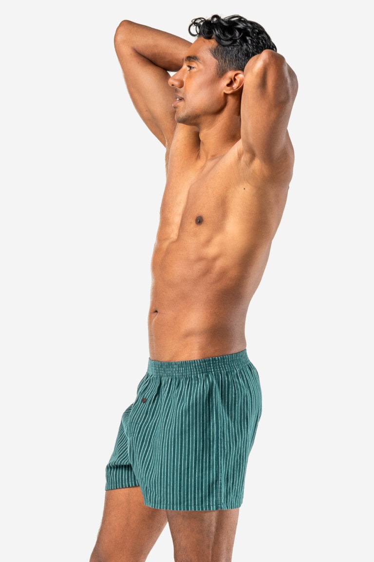 ekologiska boxershorts flanell boris 2-pack grön modell randiga sidan