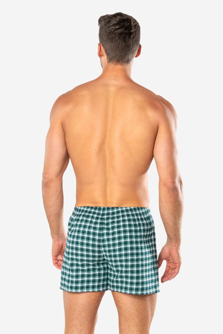 ekologiska boxershorts flanell boris 2-pack grön modell rutiga bakifrån