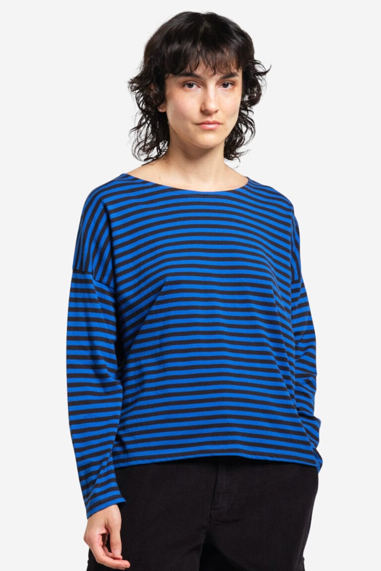 ekologisk topp långärm humledal svart/blå randig modell