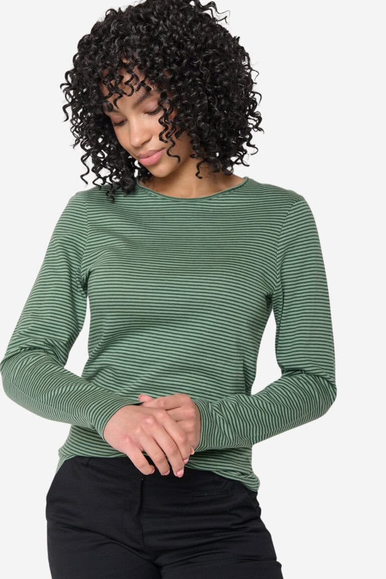 ekologisk topp långärm slimfit yummy grön randig modell