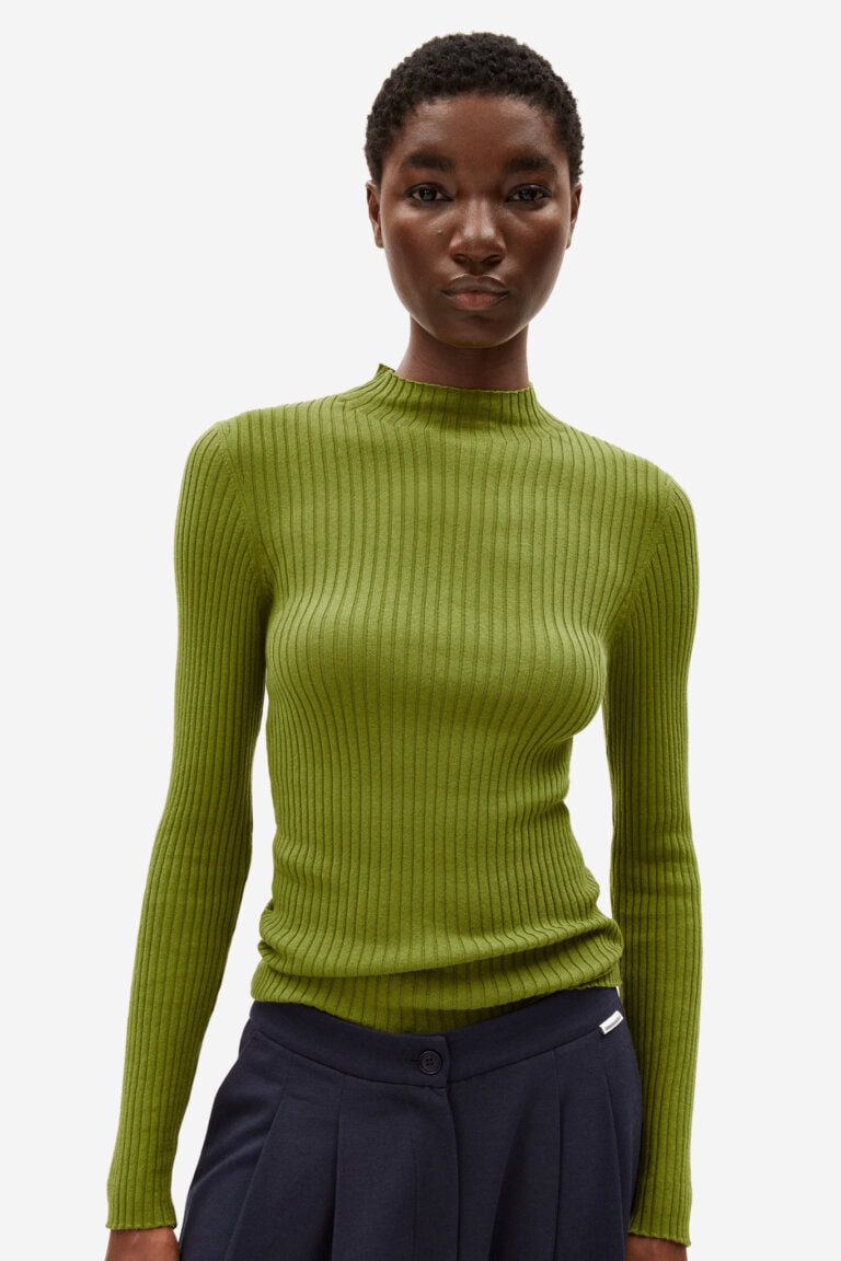 ekologisk topp stickad halvpolo alaania grön modell