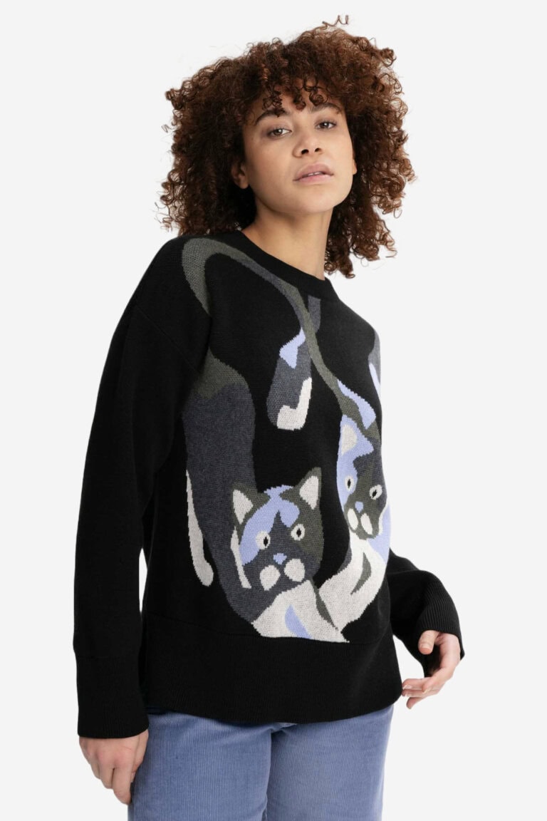 ekologisk tröja boxy motivstickad faiza katter modell