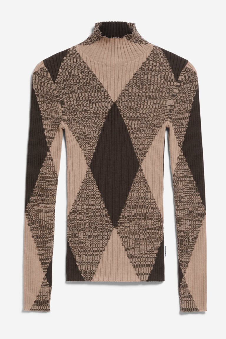 ekologisk topp stickad polo alaania argyle mönster brun