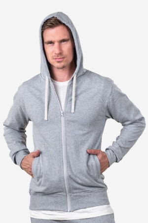 ekologisk hoodie dragkedja herr cameron gråmelerad modell huva