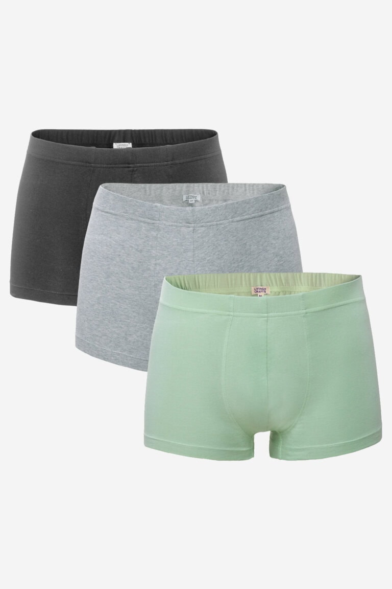 ekologiska kalsonger boxer sagon 3-pack marinblå/gråmelerad/ljusgrön