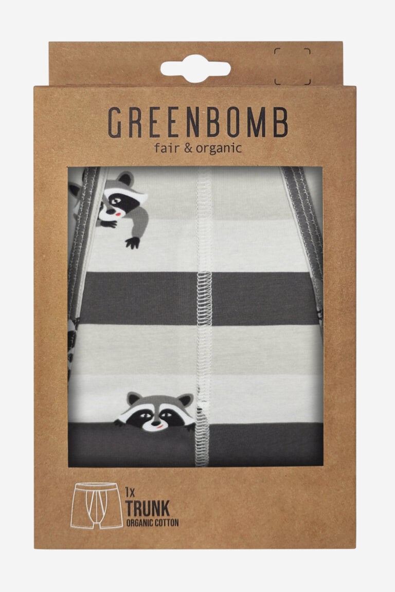ekologiska kalsonger boxer tvättbjörn grå kartong