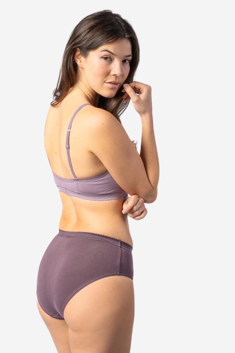 ekologisk brieftrosa bomull polly ljuslila modell bakifrån mörk