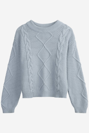 Tröja kabelstickad boxy SAMAIRA gråblå