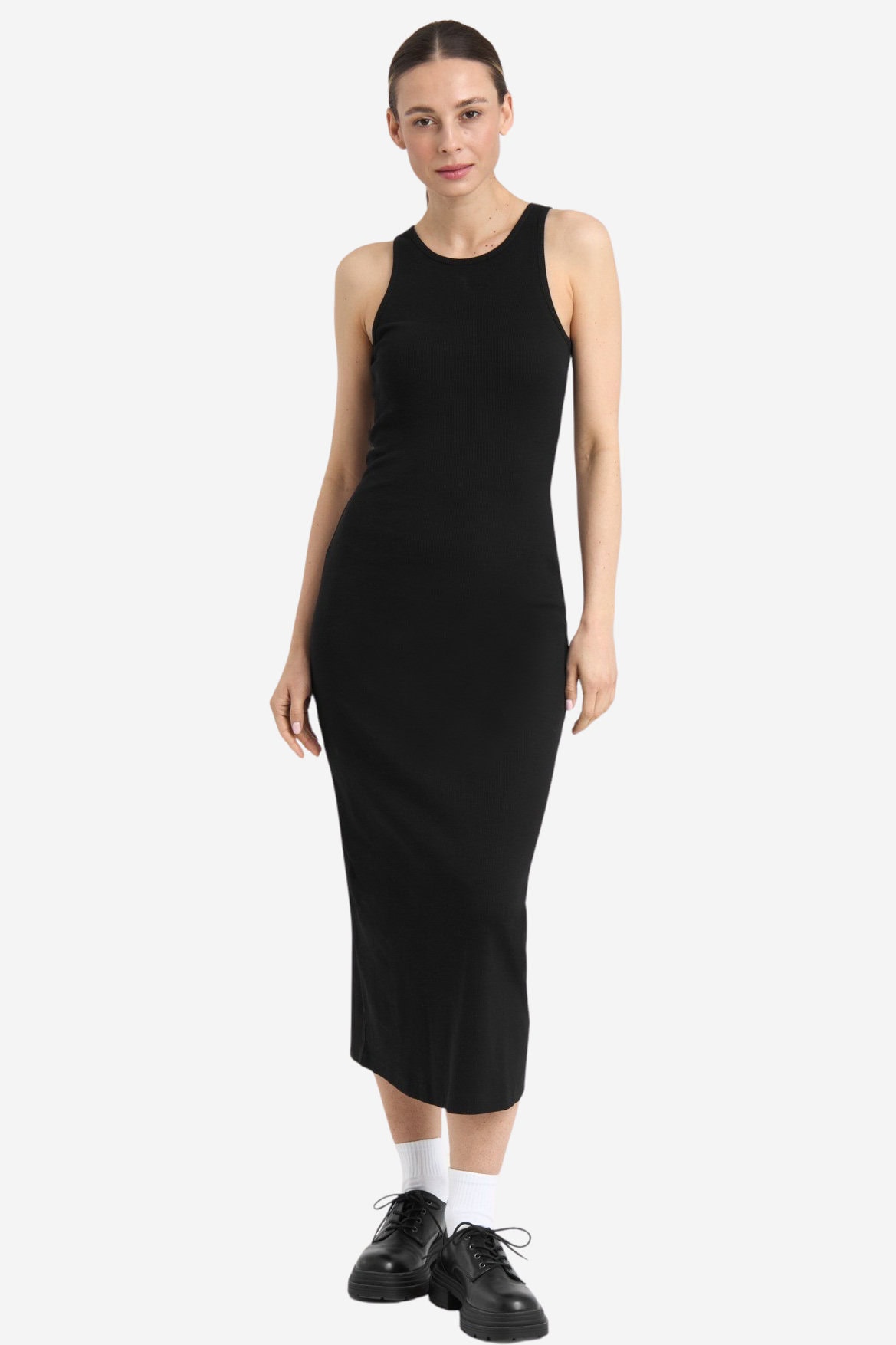 Klänning ärmlös ribbad MOTALA svart