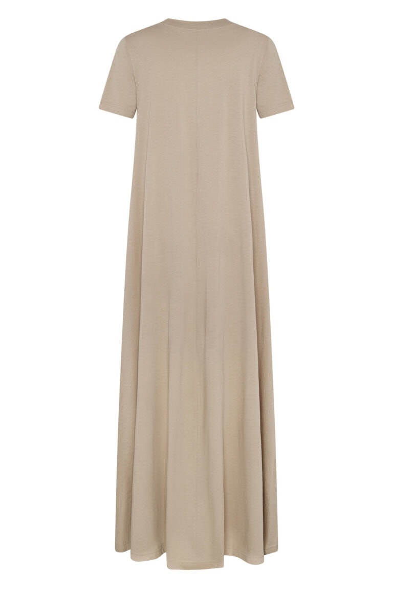ekologisk maxi t-shirt klänning beige melerad baksida